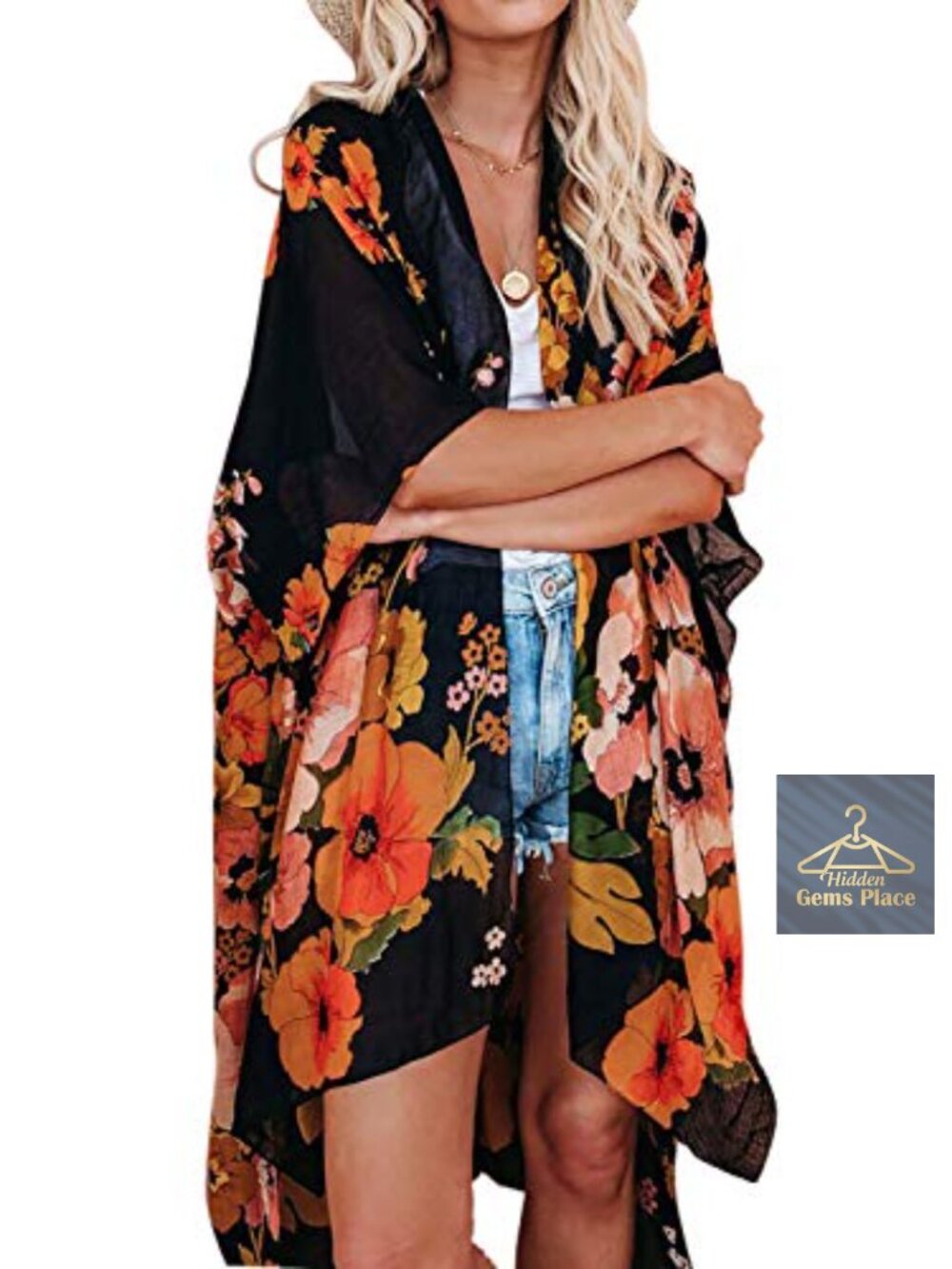 Women's Sheer Chiffon Boho Kimono Cardigan Beach Cover Up